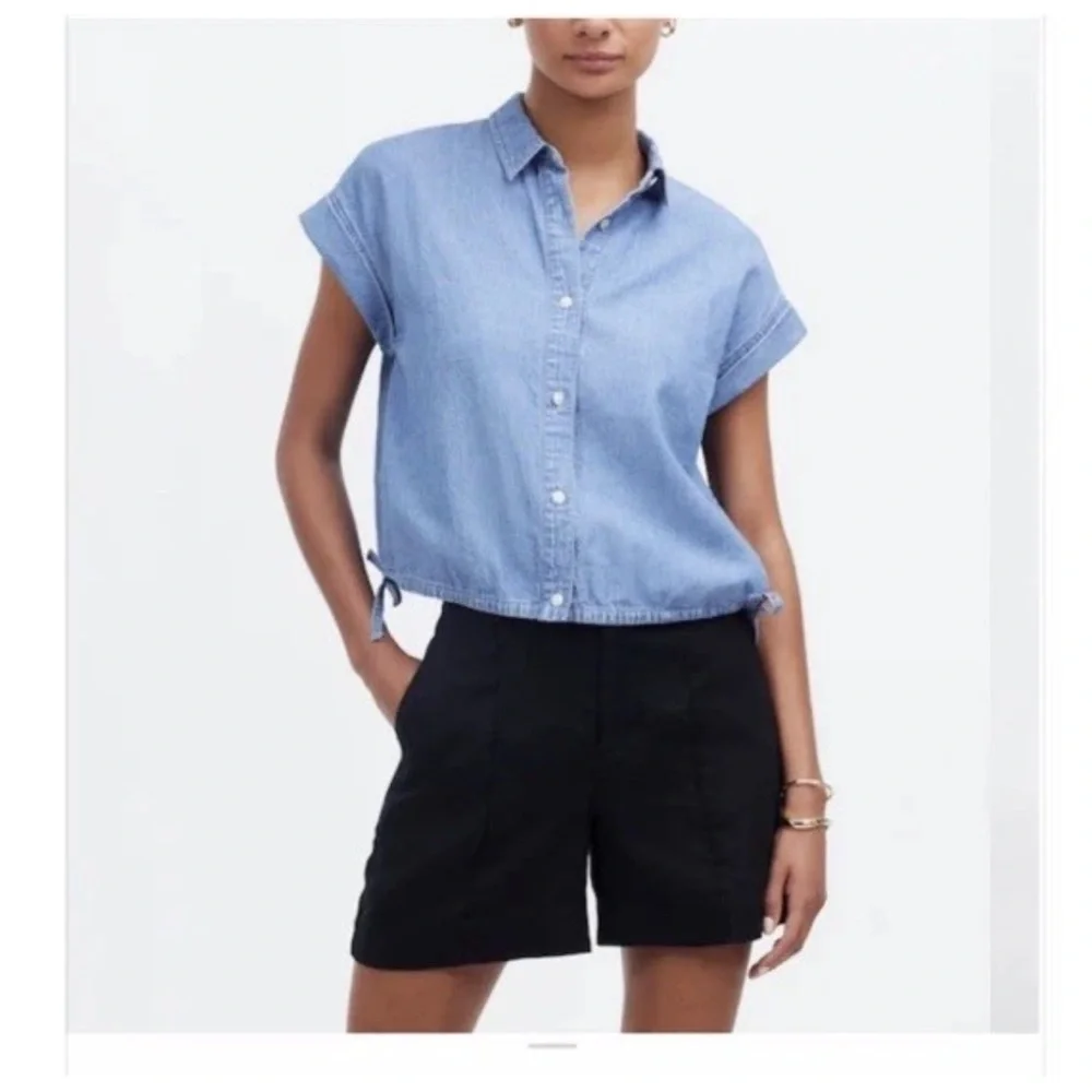 Madewell Denim Side-Tie Shirt in Aurea Wash 100% Cotton Size Large - Picture 2 of 10